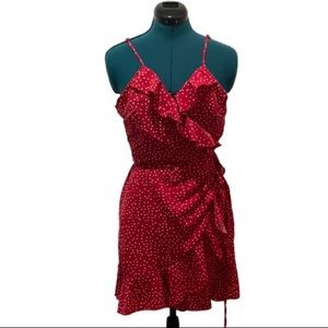 Boutique red and white polka dot ruffle wrap dress - NWOT